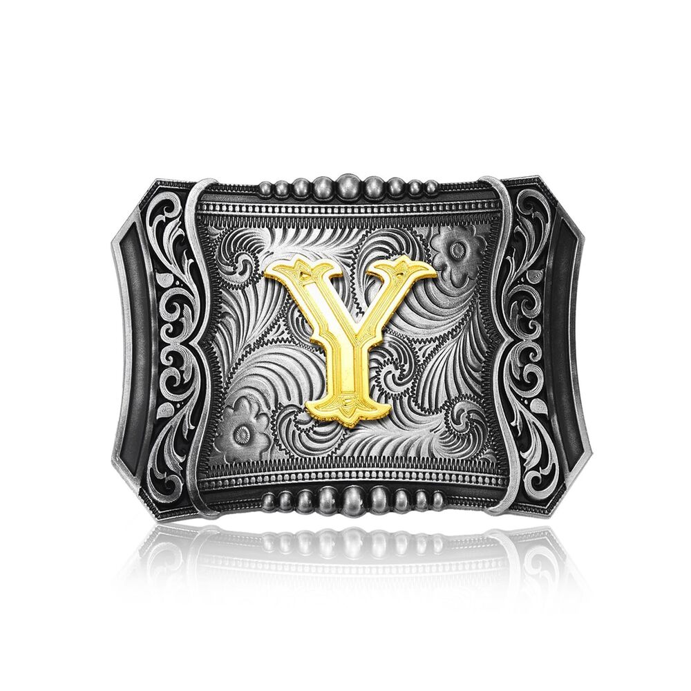 8164 Western Initial Letter ABC to XYZ Belt Buckle, Antique Golden Capital
